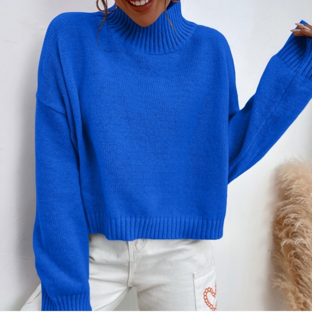 Essnce Mock Neck Drop Shoulder Crop Sweater - Picture 1 of 4